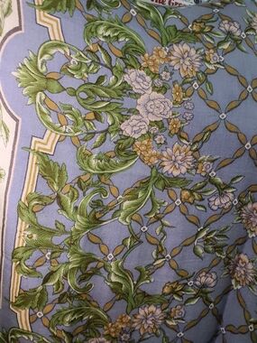 Floral Scroll Print Lightweight Scarf in Periwinkle Blue and Green
